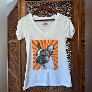 Pop Your Pup! V-Neck White French Bulldog Graphic Tee